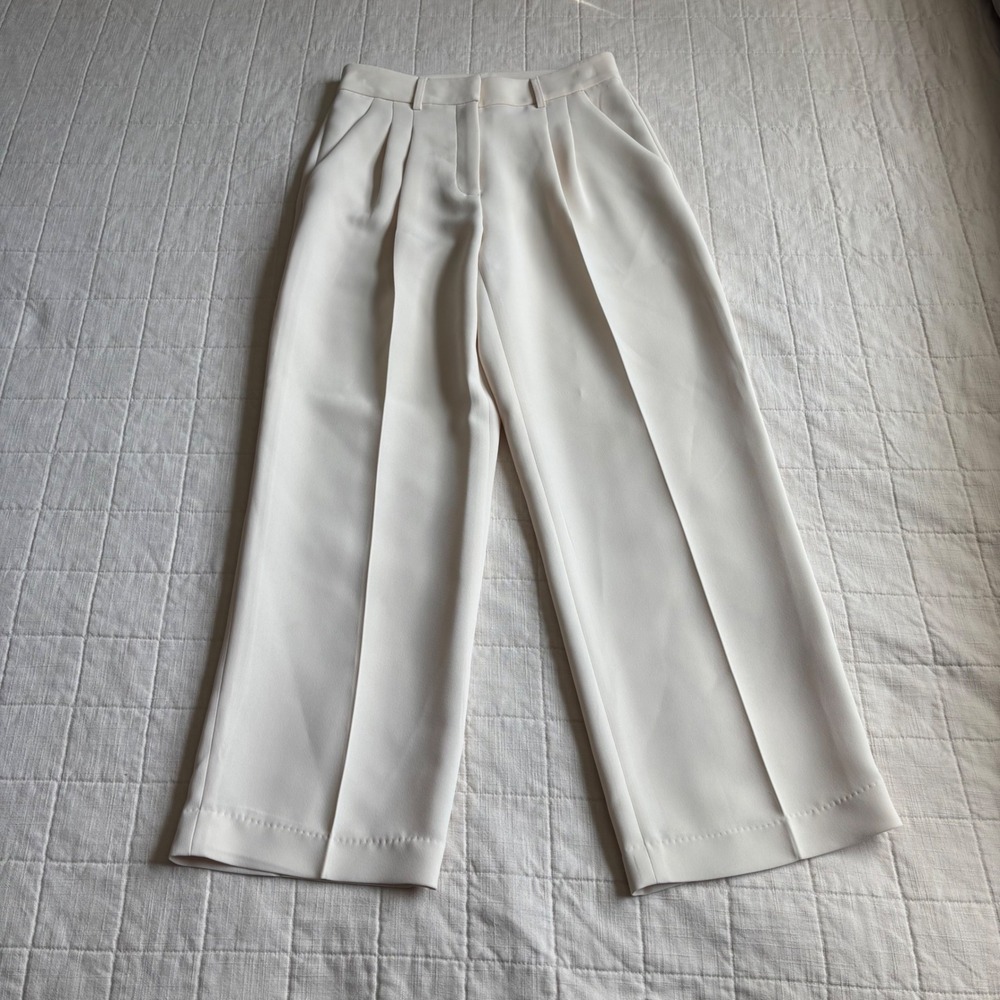 Gianni Bini Dress Pants Women 4 Cream Excellent High Rise Pleated Wide Leg